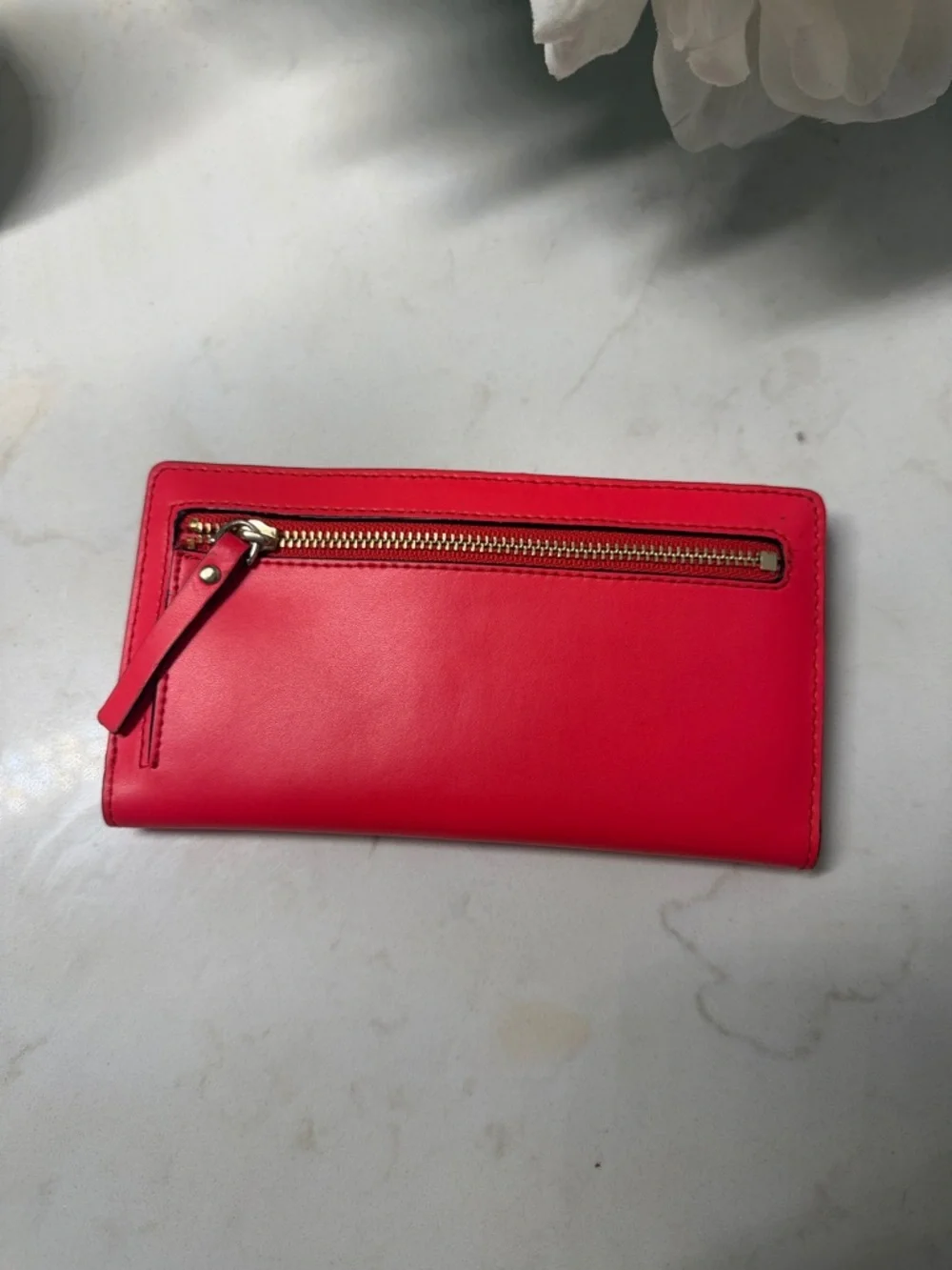 kate spade Red Slim Leather Continental Wallet with Gold Logo